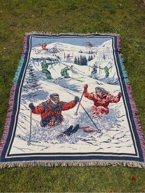 VTG Goodwin Weavers Downhill Skiers Ski Skiing Throw Blanket Lodge Decor 49x67